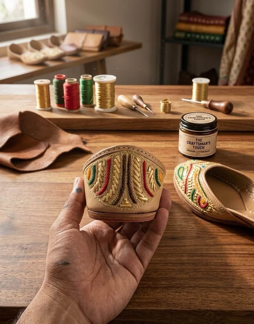 Ethnic styled look with royal embroidered jutti for women