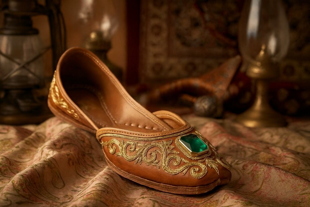 Emerald Royalty Handcrafted Tan Leather Jutti